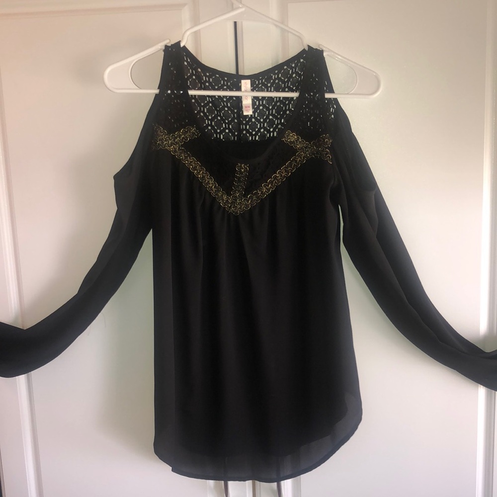 Black Sheer Open Shoulder Long Sleeve